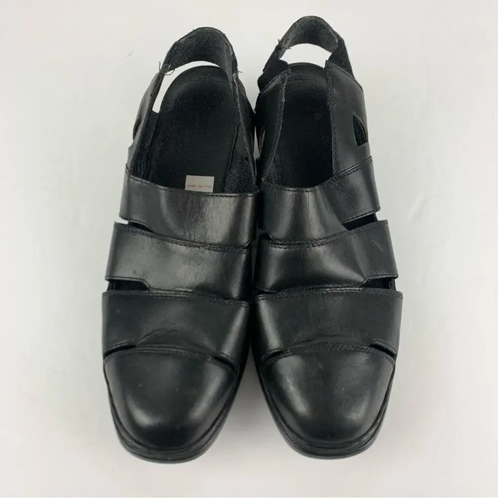 Rieker Black Leather Slingback Elastic Fisherman Sandals 39